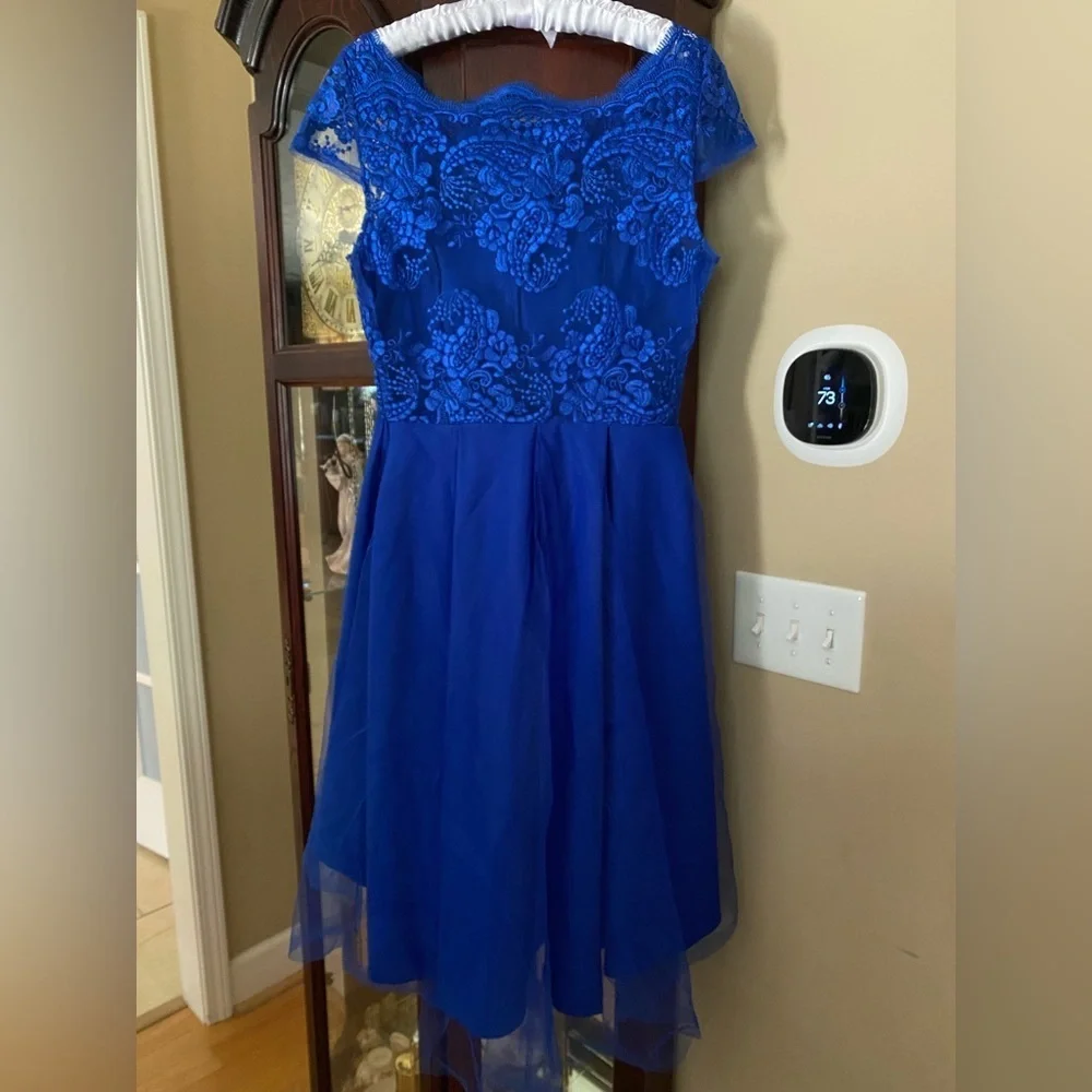 NWOT Royal Blue Girl's Flare Hi-Lo Pageant Dress Size S/M